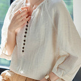 V-Neck Loose Half Button Shirt