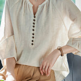 V-Neck Loose Half Button Shirt