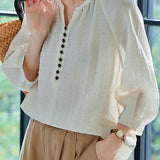 V-Neck Loose Half Button Shirt