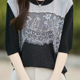 French Lace Patchwork Knit Sweater