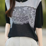 French Lace Patchwork Knit Sweater