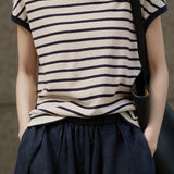Color Block Striped Knit T-Shirt