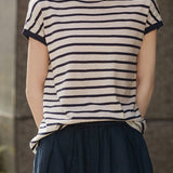Color Block Striped Knit T-Shirt