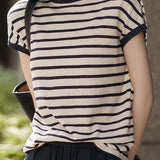 Color Block Striped Knit T-Shirt