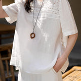 Heavy Lace Patchwork Round Neck Shirt
