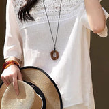 Heavy Lace Patchwork Round Neck Shirt