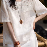 Heavy Lace Patchwork Round Neck Shirt