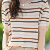Striped Color Block Round Neck Knit T-Shirt