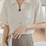 Solid Color Collared Short Sleeve Shirt