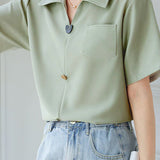 Solid Color Collared Short Sleeve Shirt