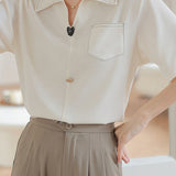Solid Color Collared Short Sleeve Shirt