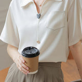 Solid Color Collared Short Sleeve Shirt