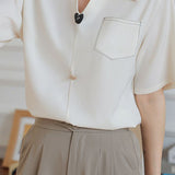 Solid Color Collared Short Sleeve Shirt