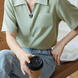 Solid Color Collared Short Sleeve Shirt