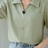 Solid Color Collared Short Sleeve Shirt
