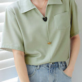 Solid Color Collared Short Sleeve Shirt