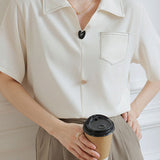 Solid Color Collared Short Sleeve Shirt