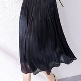Shiny Pleated Solid Color Midi Skirt