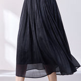 Shiny Pleated Solid Color Midi Skirt