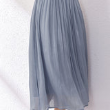 Shiny Pleated Solid Color Midi Skirt