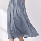 Shiny Pleated Solid Color Midi Skirt