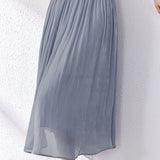 Shiny Pleated Solid Color Midi Skirt
