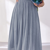 Shiny Pleated Solid Color Midi Skirt