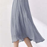 Shiny Pleated Solid Color Midi Skirt