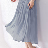 Shiny Pleated Solid Color Midi Skirt