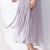 Shiny Pleated Solid Color Midi Skirt