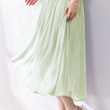 Shiny Pleated Solid Color Midi Skirt