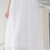 Shiny Pleated Solid Color Midi Skirt
