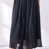 Shiny Pleated Solid Color Midi Skirt