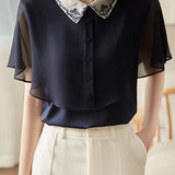 Collared Embroidered Cape Shirt