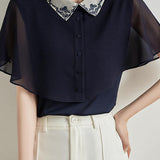 Collared Embroidered Cape Shirt