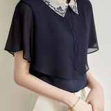 Collared Embroidered Cape Shirt