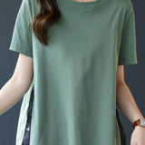 Round Neck Chiffon Patchwork Short Sleeve T-Shirt