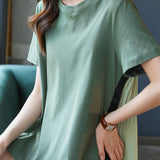 Round Neck Chiffon Patchwork Short Sleeve T-Shirt