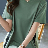 Round Neck Chiffon Patchwork Short Sleeve T-Shirt