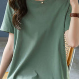 Round Neck Chiffon Patchwork Short Sleeve T-Shirt