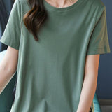 Round Neck Chiffon Patchwork Short Sleeve T-Shirt