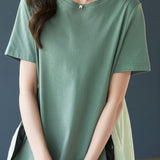 Round Neck Chiffon Patchwork Short Sleeve T-Shirt