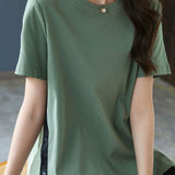 Round Neck Chiffon Patchwork Short Sleeve T-Shirt