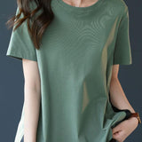 Round Neck Chiffon Patchwork Short Sleeve T-Shirt