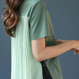Round Neck Chiffon Patchwork Short Sleeve T-Shirt