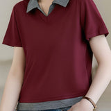 Collared Faux Two-Piece Short Sleeve T-Shirt