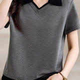 Collared Faux Two-Piece Short Sleeve T-Shirt
