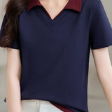 Collared Faux Two-Piece Short Sleeve T-Shirt