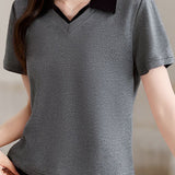 Collared Faux Two-Piece Short Sleeve T-Shirt
