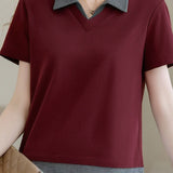 Collared Faux Two-Piece Short Sleeve T-Shirt